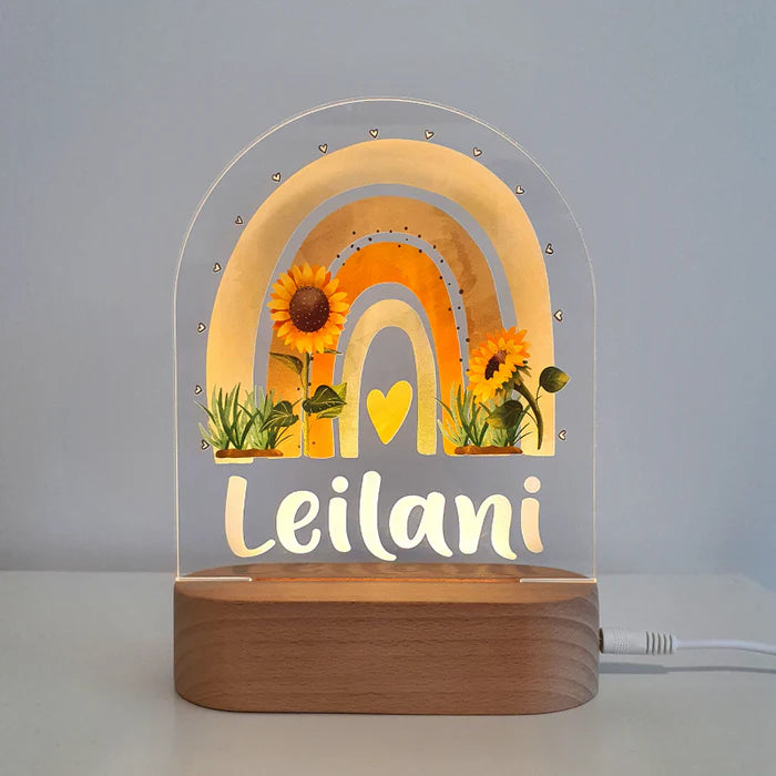 Personalized Sunflower Rainbow Night Light - Custom Name Baby Gift