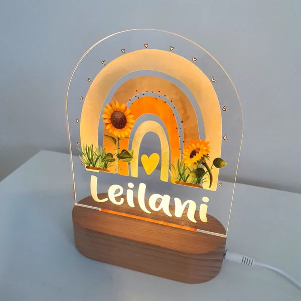 Personalized Sunflower Rainbow Night Light - Custom Name Baby Gift