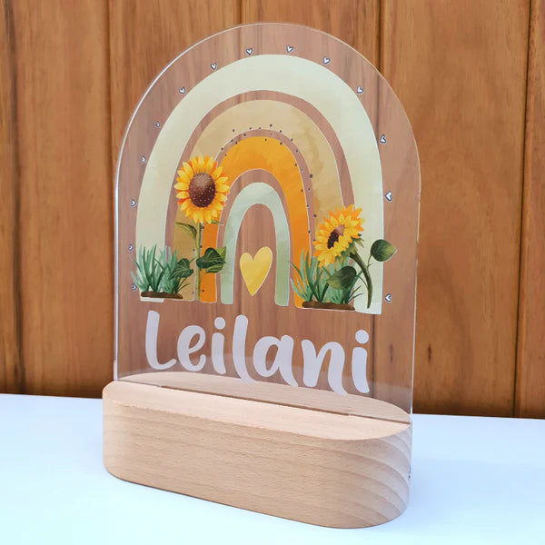 Personalized LED Night Light - Sunflower Rainbow Design