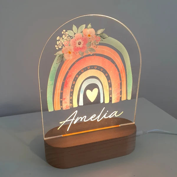 Personalized Pink Rainbow Night Light - Custom Name Baby Gift