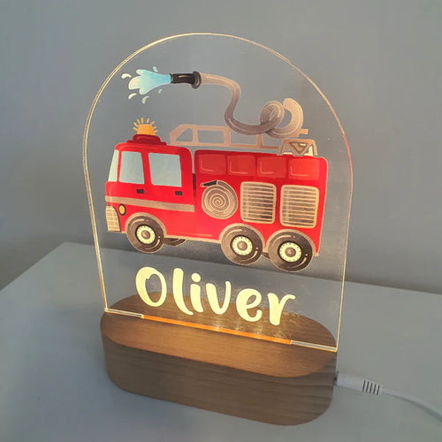 Personalized Fire Truck Night Light - Custom Name Baby Gift