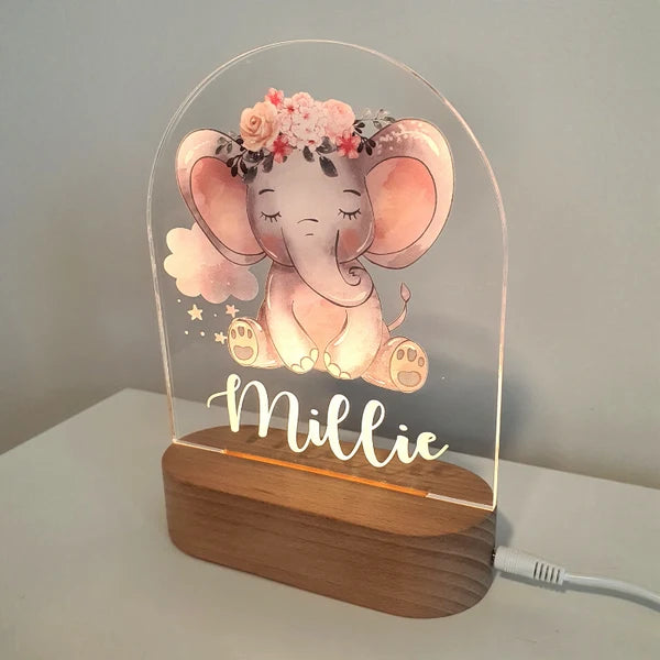 Personalized Elephant Night Light - Custom Name Baby Gift